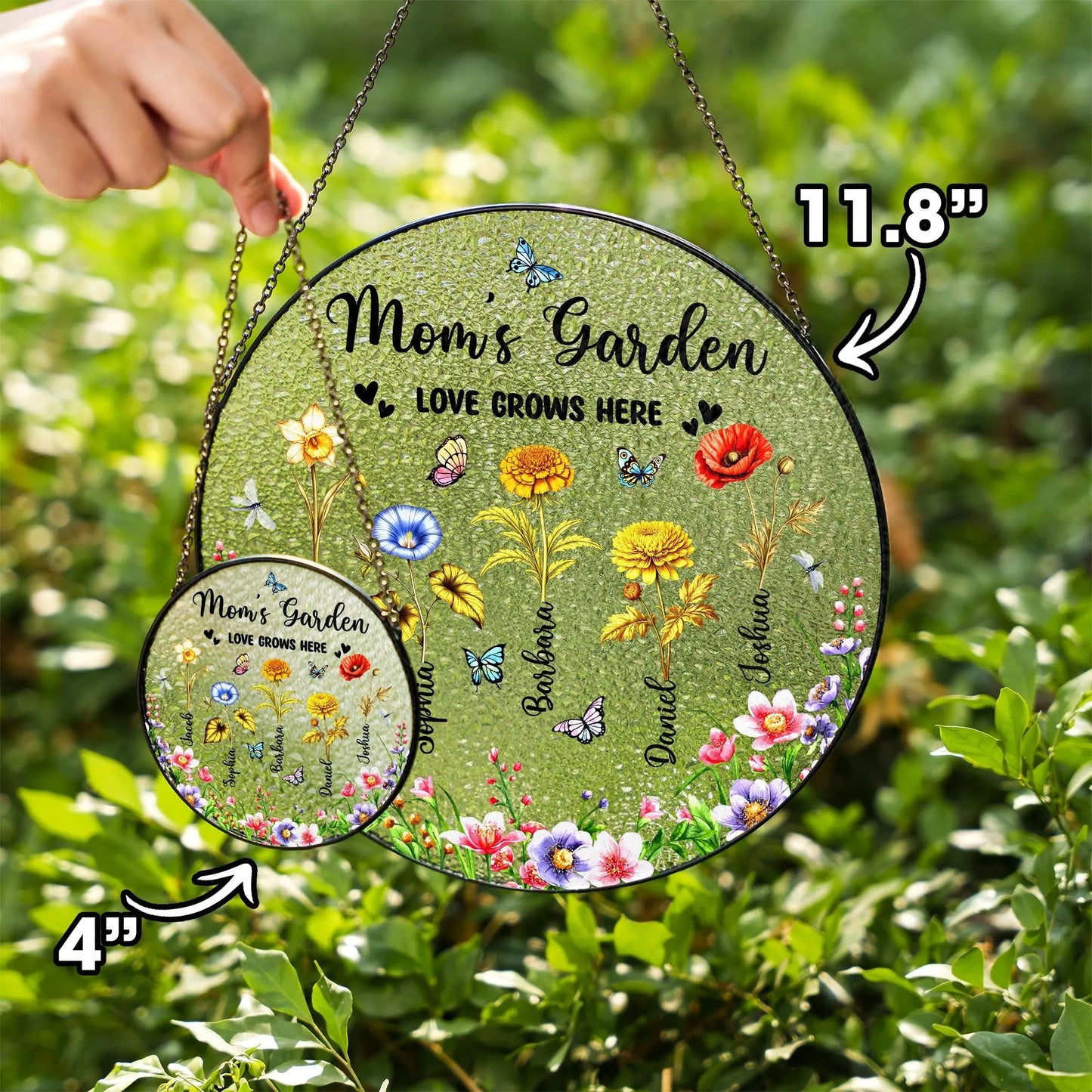 Netecom Personalized Grandma's Garden Suncatcher – Floral Gift for Grandmother, Mother’s Day Window Hanging, Grandkids Decor, Custom Family Keepsake