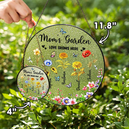 Netecom Personalized Grandma's Garden Suncatcher – Floral Gift for Grandmother, Mother’s Day Window Hanging, Grandkids Decor, Custom Family Keepsake