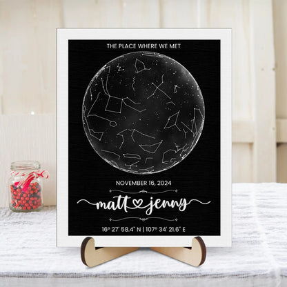 Netecom Personalized Star Map Wooden Frame Custom Constellation Print by Date Night We Met Anniversary Gift Engagement Wedding Keepsake