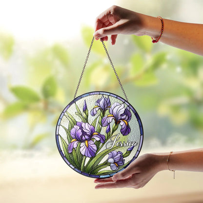 Netecom Iris Flowers Stained Glass Suncatcher – February Birth Month Flower, Wildflower Nature Lover Gift for Mom, Grandma, Couples, Valentine’s Day Gift