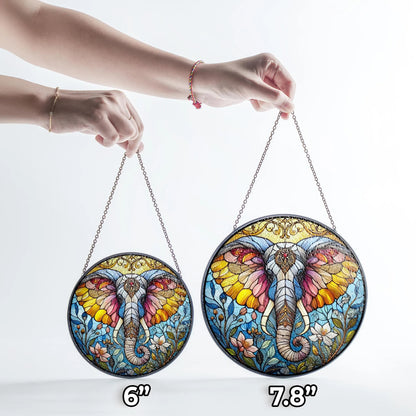 Netecom Elephant Stained Glass Suncatcher – Window Hanging Decor, Elephant Ornament Gift for Elephant Lovers, Nature and Animal Decor for Mom