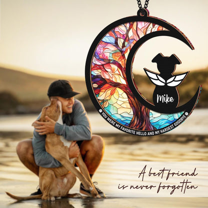 Netecom Personalized Dog Memorial Suncatcher Gift Set – Pet Loss Ornament, Sympathy Keychain and Card, You Were My Favorite Hello Remembrance Gift
