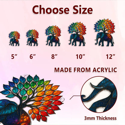 Netecom Elephant and Tree Acrylic Suncatcher – Elephant Window Decor, Home Wall Art, Gift for Elephant Lovers, Mom & Dad Gift