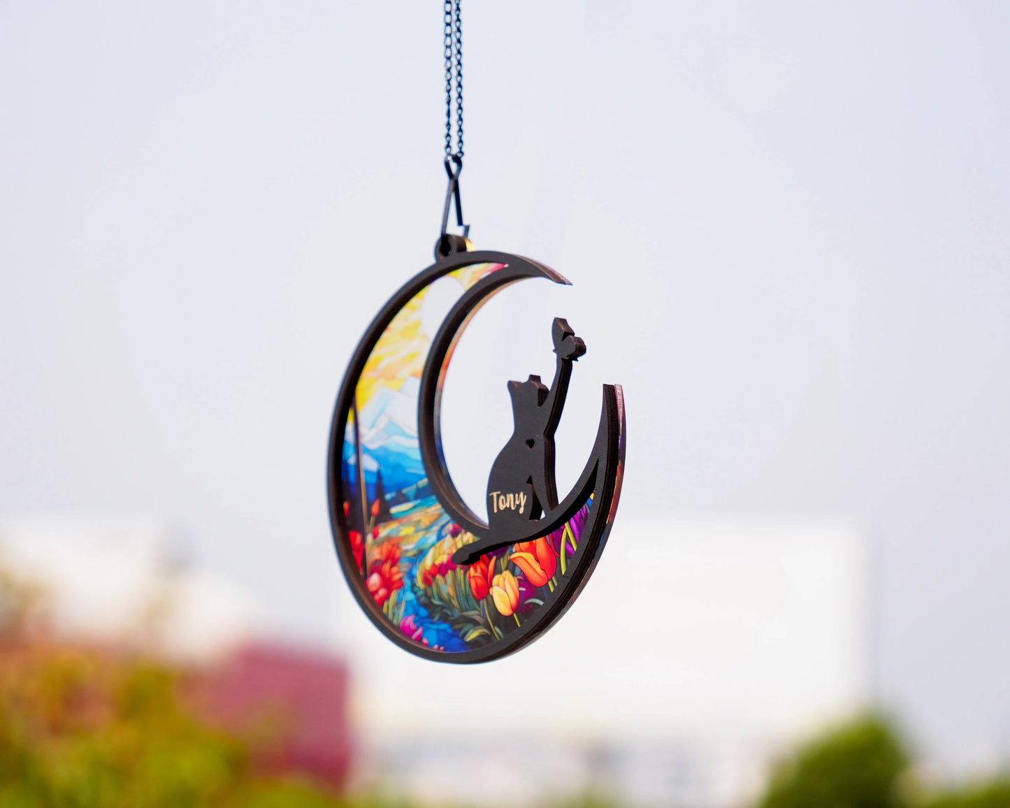 Netecom 10'' Cat Memorial Suncatcher – Custom Cat Name Remembrance Ornament, Loss of Pet Sympathy Gift, Cat Mom Memorial Decor, Pet Passing Away Decor