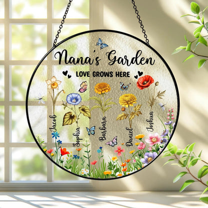 Netecom Personalized Grandma's Garden Suncatcher – Floral Gift for Grandmother, Mother’s Day Window Hanging, Grandkids Decor, Custom Family Keepsake