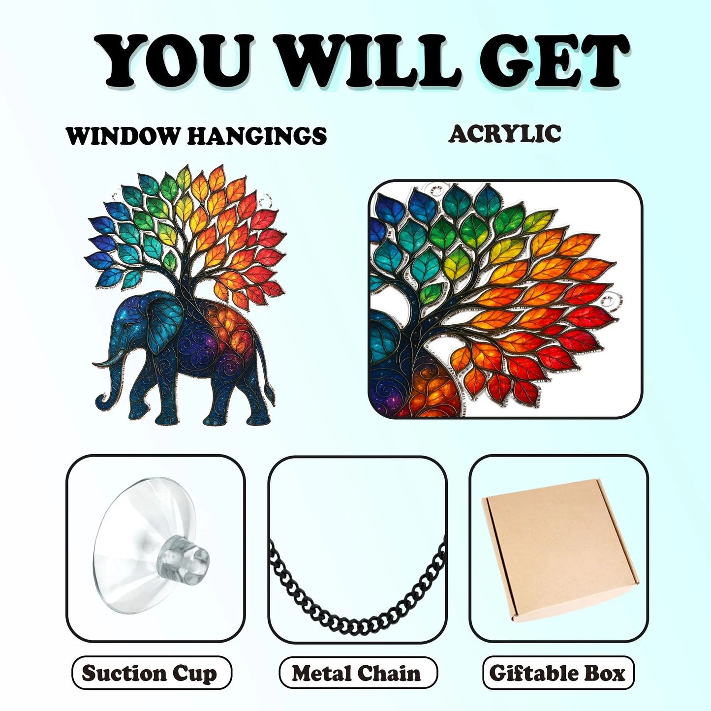 Netecom Elephant and Tree Acrylic Suncatcher – Elephant Window Decor, Home Wall Art, Gift for Elephant Lovers, Mom & Dad Gift