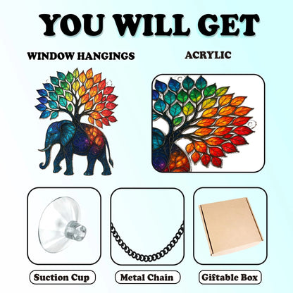 Netecom Elephant and Tree Acrylic Suncatcher – Elephant Window Decor, Home Wall Art, Gift for Elephant Lovers, Mom & Dad Gift