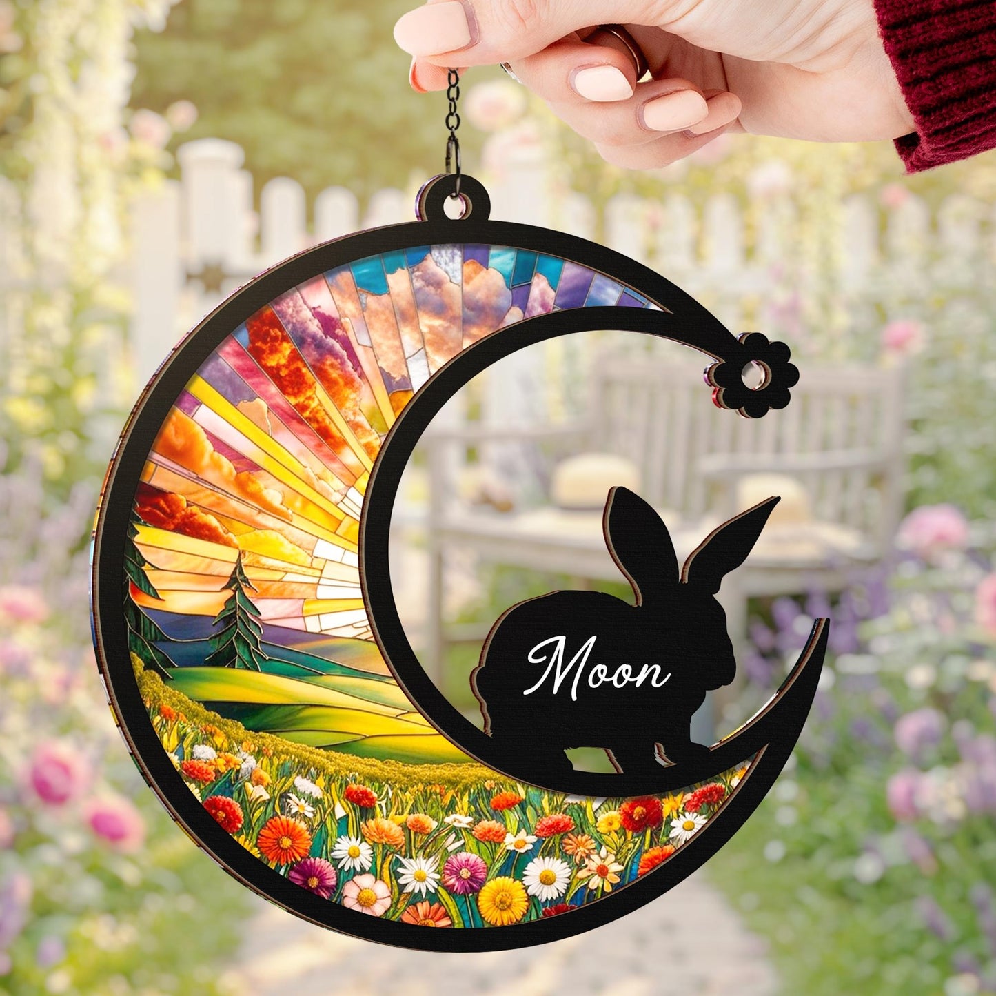 Netecom Rabbit Memorial Suncatcher – Bunny Pet Loss Sympathy Gift, Personalized Pet Memorial Ornament, Remembrance Gift, Window Hanging for Pet Lovers