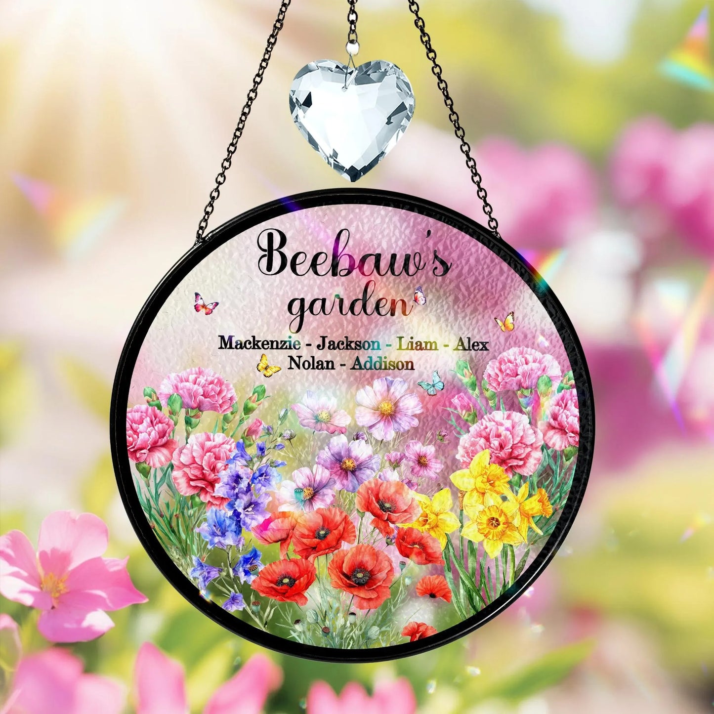 Netecom Personalized Birth Flowers Stained Glass Suncatcher – Custom Grandma’s Garden Gift, Floral Gift for Mom Grandma from Grandkids