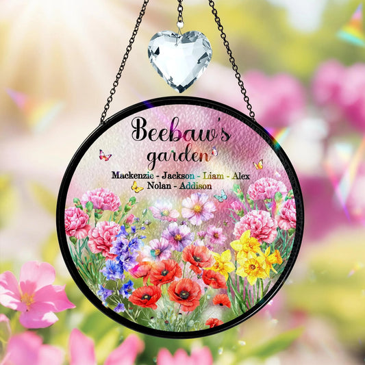 Netecom Personalized Birth Flowers Stained Glass Suncatcher – Custom Grandma’s Garden Gift, Floral Gift for Mom Grandma from Grandkids
