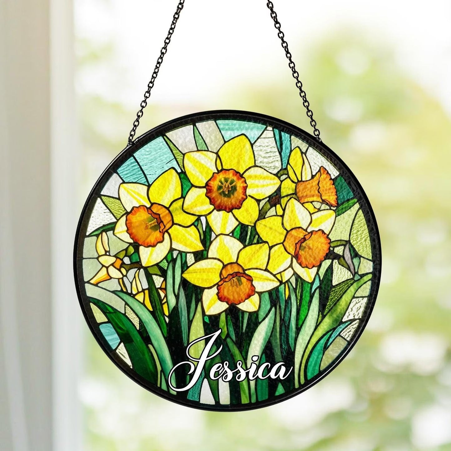 Netecom Peony Stained Glass Suncatcher – November Birth Month Flower, Christmas Window Hanging Gift for Grandma, Mom, and Family
