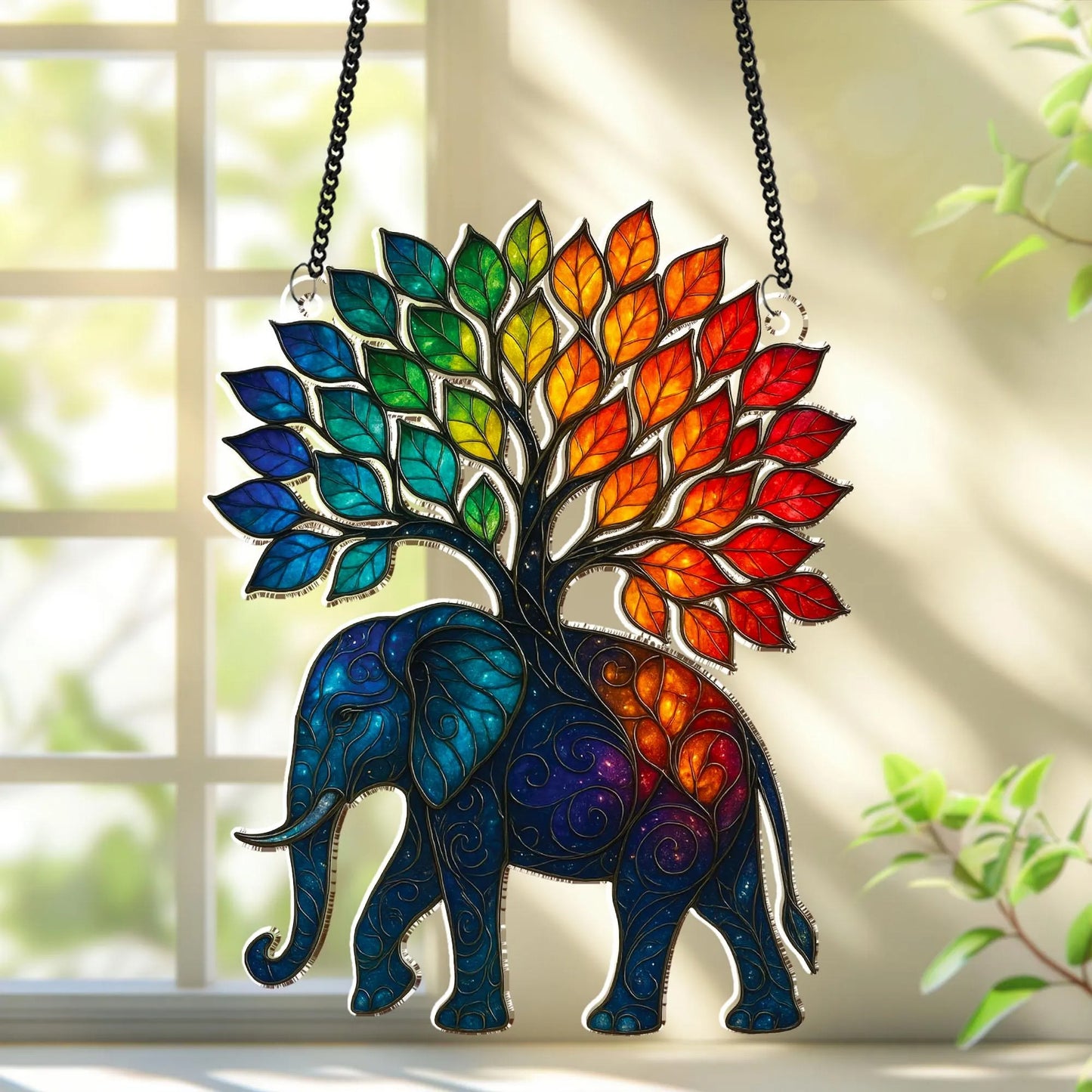 Netecom Elephant and Tree Acrylic Suncatcher – Elephant Window Decor, Home Wall Art, Gift for Elephant Lovers, Mom & Dad Gift