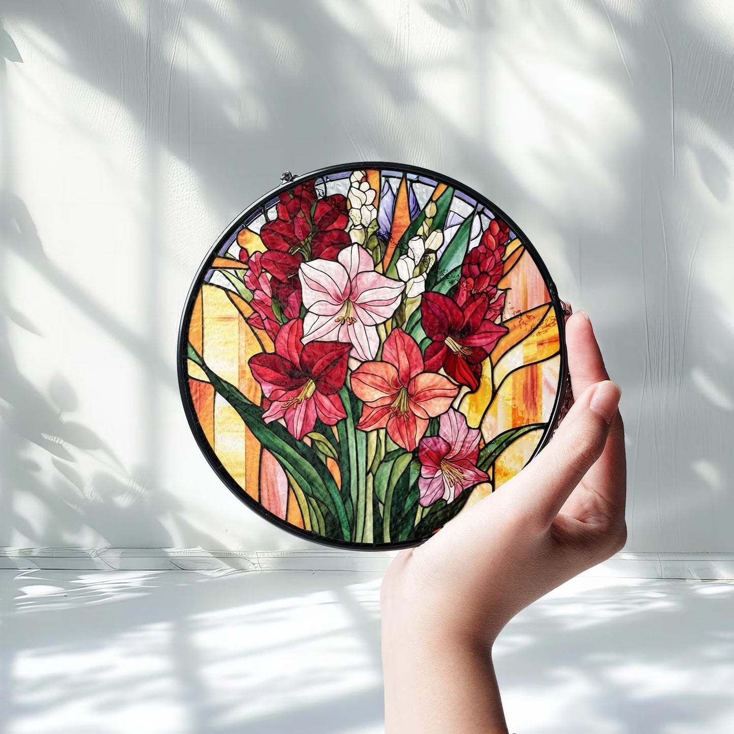 Netecom Peony Stained Glass Suncatcher – November Birth Month Flower, Christmas Window Hanging Gift for Grandma, Mom, and Family