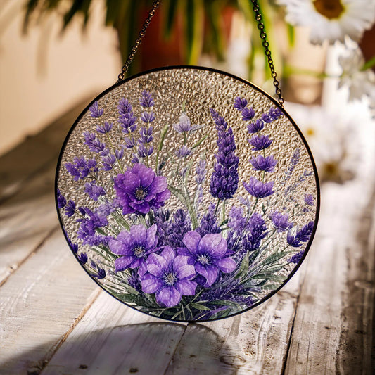 Netecom Violet Flower Stained Glass Suncatcher, Window Hanging Floral Art, Garden Window Decor, Mother’s Day Gift for Mom Grandma