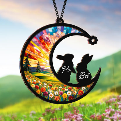 Netecom Rabbit Memorial Suncatcher – Bunny Pet Loss Sympathy Gift, Personalized Pet Memorial Ornament, Remembrance Gift, Window Hanging for Pet Lovers
