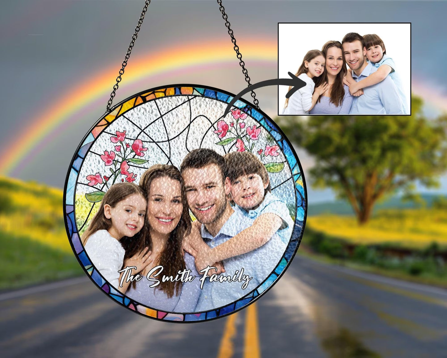 Netecom Personalized Family Photo Stained Glass Suncatcher – Custom Family Portrait Window Hanging, Gift for Mom Dad Grandma Couple Wedding Christmas