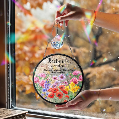 Netecom Personalized Birth Flowers Stained Glass Suncatcher – Custom Grandma’s Garden Gift, Floral Gift for Mom Grandma from Grandkids