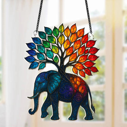 Netecom Elephant and Tree Acrylic Suncatcher – Elephant Window Decor, Home Wall Art, Gift for Elephant Lovers, Mom & Dad Gift