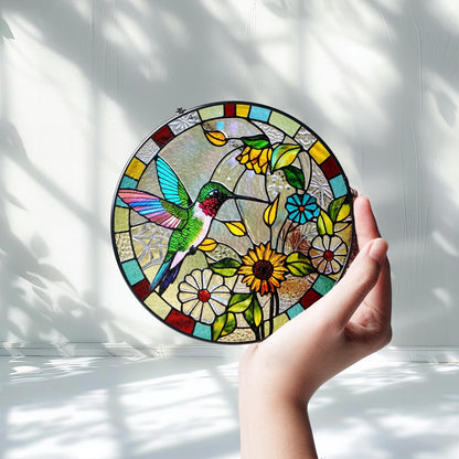 Netecom Hummingbird Sunflower Stained Glass Suncatcher – Window Hanging Bird Ornament and Sympathy Gift for Mom, Nature-Inspired Indoor Decor