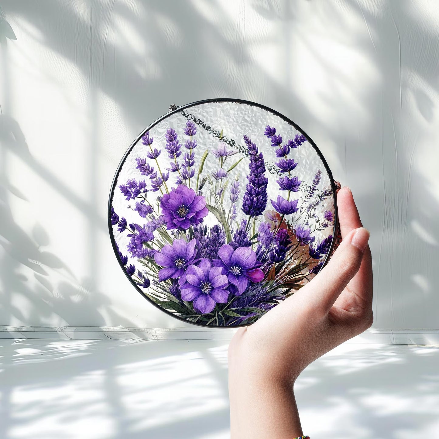 Netecom Violet Flower Stained Glass Suncatcher, Window Hanging Floral Art, Garden Window Decor, Mother’s Day Gift for Mom Grandma