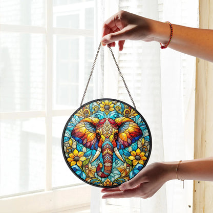 Netecom Elephant Stained Glass Suncatcher – Window Hanging Decor, Elephant Ornament Gift for Elephant Lovers, Nature and Animal Decor for Mom