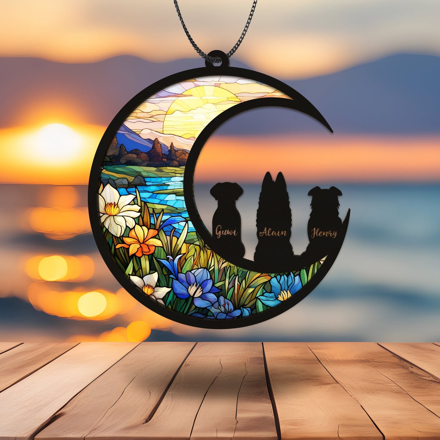 Netecom 2-3 Pets Passing Away Memorial Ornament – Dog & Cat Memorial Suncatcher, Loss of Pet Sympathy Gift, Dog Mom Stained Glass, Rainbow Bridge Remembrance