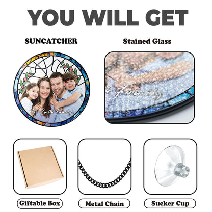 Netecom Personalized Family Photo Stained Glass Suncatcher – Custom Family Portrait Window Hanging, Gift for Mom Dad Grandma Couple Wedding Christmas