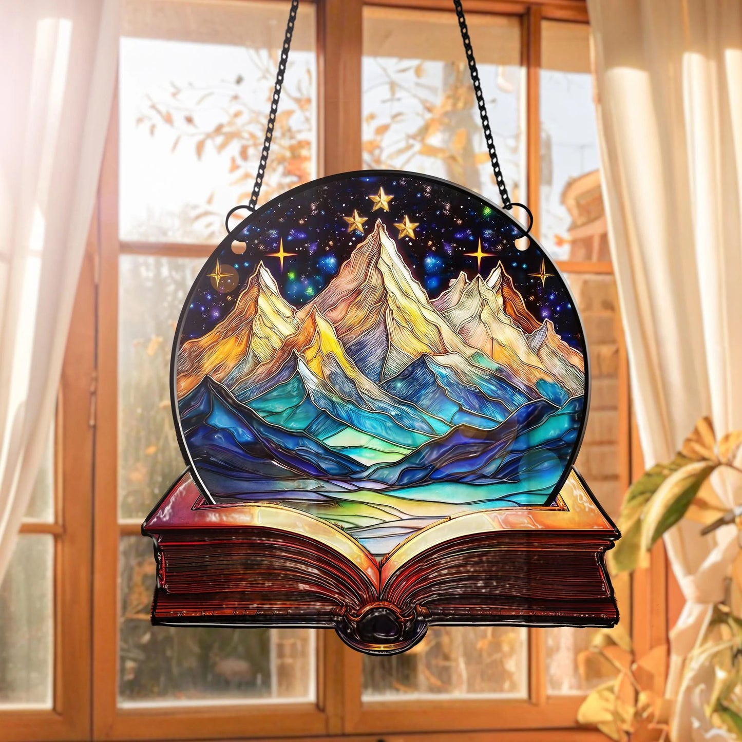 Netecom Bookaholic Acrylic Suncatcher Ornament, Fantasy Book Lover Window Hanging, Bookish Bookshelf Decor, Gift for Readers Bibliophiles