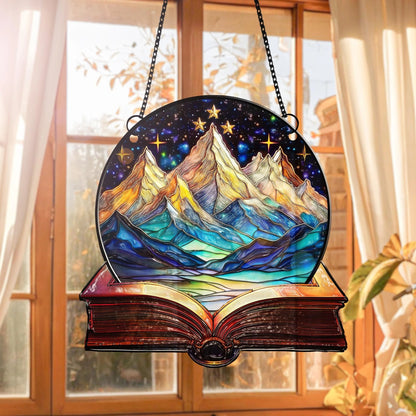 Netecom Bookaholic Acrylic Suncatcher Ornament, Fantasy Book Lover Window Hanging, Bookish Bookshelf Decor, Gift for Readers Bibliophiles