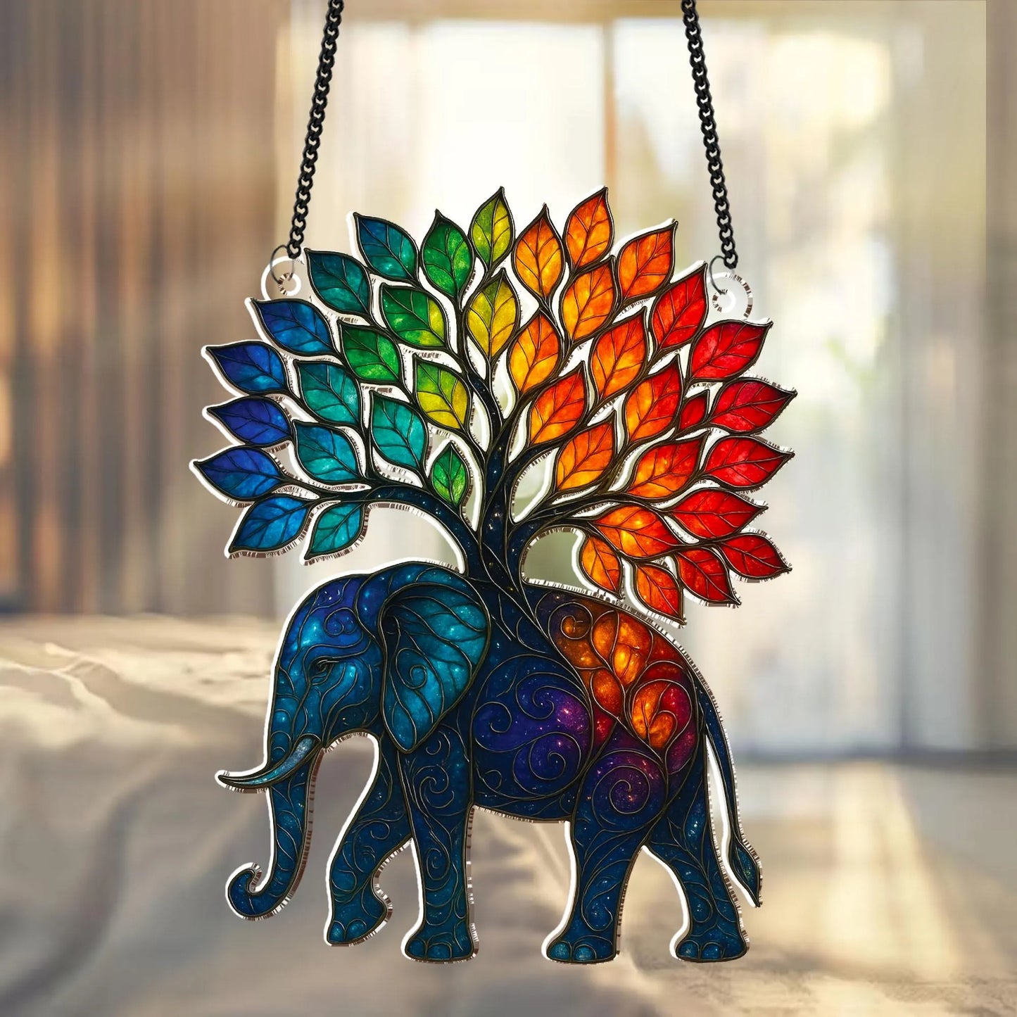 Netecom Elephant and Tree Acrylic Suncatcher – Elephant Window Decor, Home Wall Art, Gift for Elephant Lovers, Mom & Dad Gift