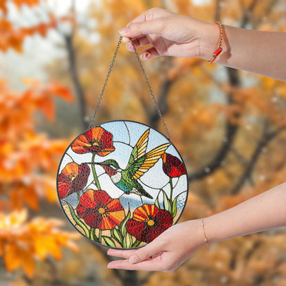 Netecom Hummingbird Sunflower Stained Glass Suncatcher – Window Hanging Bird Ornament and Sympathy Gift for Mom, Nature-Inspired Indoor Decor