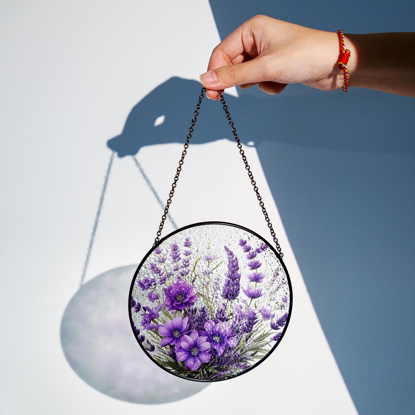 Netecom Violet Flower Stained Glass Suncatcher, Window Hanging Floral Art, Garden Window Decor, Mother’s Day Gift for Mom Grandma