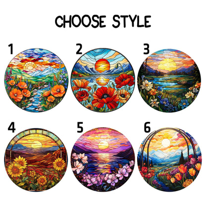 Netecom Mountain Wildflowers Stained Glass Suncatcher – Nature Poppy Flowers Window Hanging, Mother’s Day Gift for Mom Grandma Mama Nini Nana