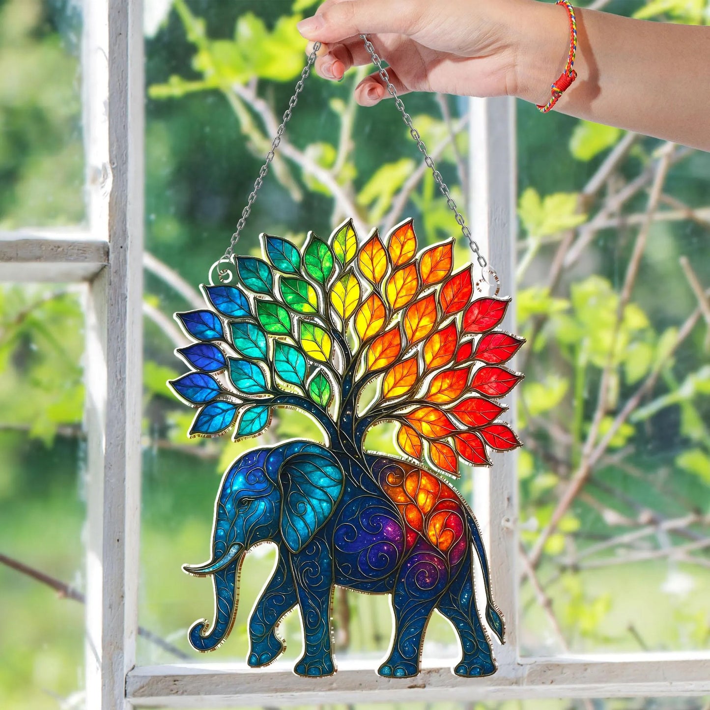 Netecom Elephant and Tree Acrylic Suncatcher – Elephant Window Decor, Home Wall Art, Gift for Elephant Lovers, Mom & Dad Gift