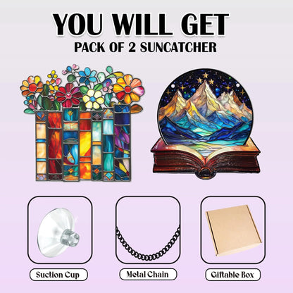 Netecom Bookaholic Acrylic Suncatcher Ornament, Fantasy Book Lover Window Hanging, Bookish Bookshelf Decor, Gift for Readers Bibliophiles