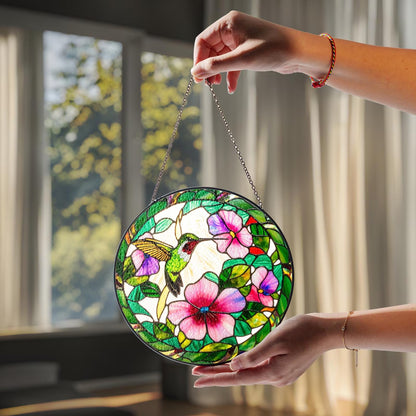 Netecom Hummingbird Sunflower Stained Glass Suncatcher – Window Hanging Bird Ornament and Sympathy Gift for Mom, Nature-Inspired Indoor Decor