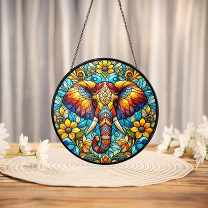 Netecom Elephant Stained Glass Suncatcher – Window Hanging Decor, Elephant Ornament Gift for Elephant Lovers, Nature and Animal Decor for Mom