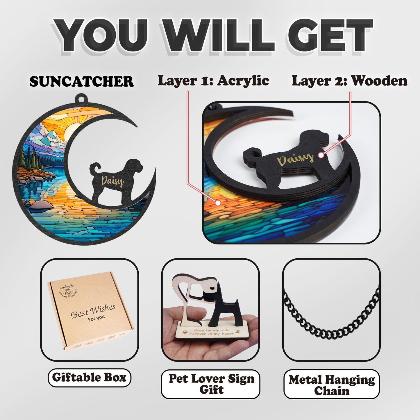 Netecom Dog Memorial Suncatcher – Loss of Pet Sympathy Gift, Rainbow Bridge Dog Ornament, Fur Mama Lovers Gift, Dog Mom Pet Loss Gifts