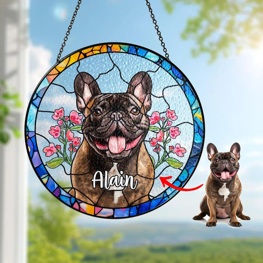 Netecom Personalized Dog Portrait Stained Glass Suncatcher – Custom Pet Memorial, Dog Loss Sympathy Gift, Rainbow Bridge Keepsake, Pet Lover Window Hanging