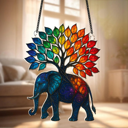 Netecom Elephant and Tree Acrylic Suncatcher – Elephant Window Decor, Home Wall Art, Gift for Elephant Lovers, Mom & Dad Gift