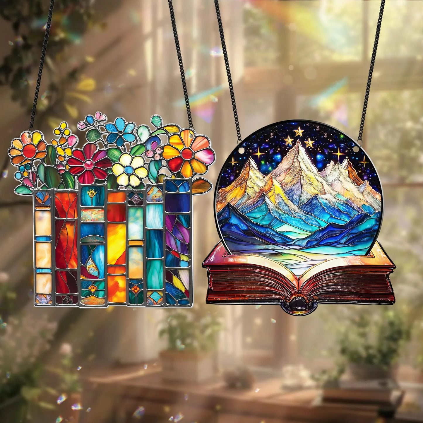 Netecom Bookaholic Acrylic Suncatcher Ornament, Fantasy Book Lover Window Hanging, Bookish Bookshelf Decor, Gift for Readers Bibliophiles