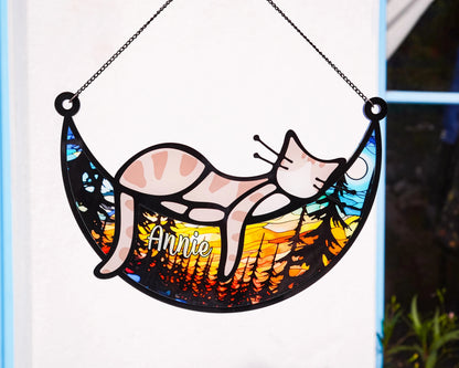 Netecom Sleeping Cat on Moon Memorial Suncatcher – Personalized Pet Loss Sympathy Gift, Acrylic Ornament for Cat Lovers, Pet Remembrance for Cat Passing
