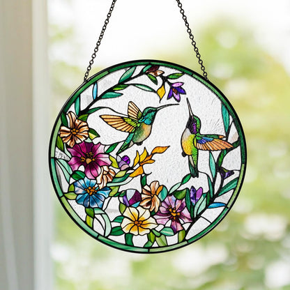 Netecom Hummingbird Sunflower Stained Glass Suncatcher – Window Hanging Bird Ornament and Sympathy Gift for Mom, Nature-Inspired Indoor Decor