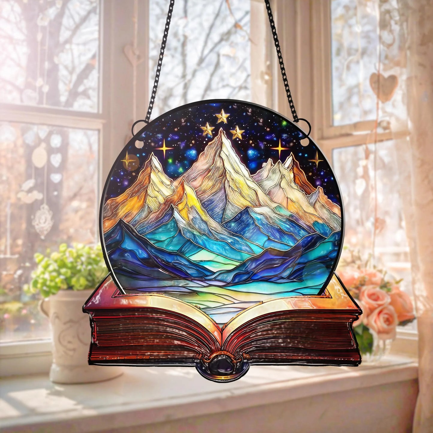 Netecom Bookaholic Acrylic Suncatcher Ornament, Fantasy Book Lover Window Hanging, Bookish Bookshelf Decor, Gift for Readers Bibliophiles