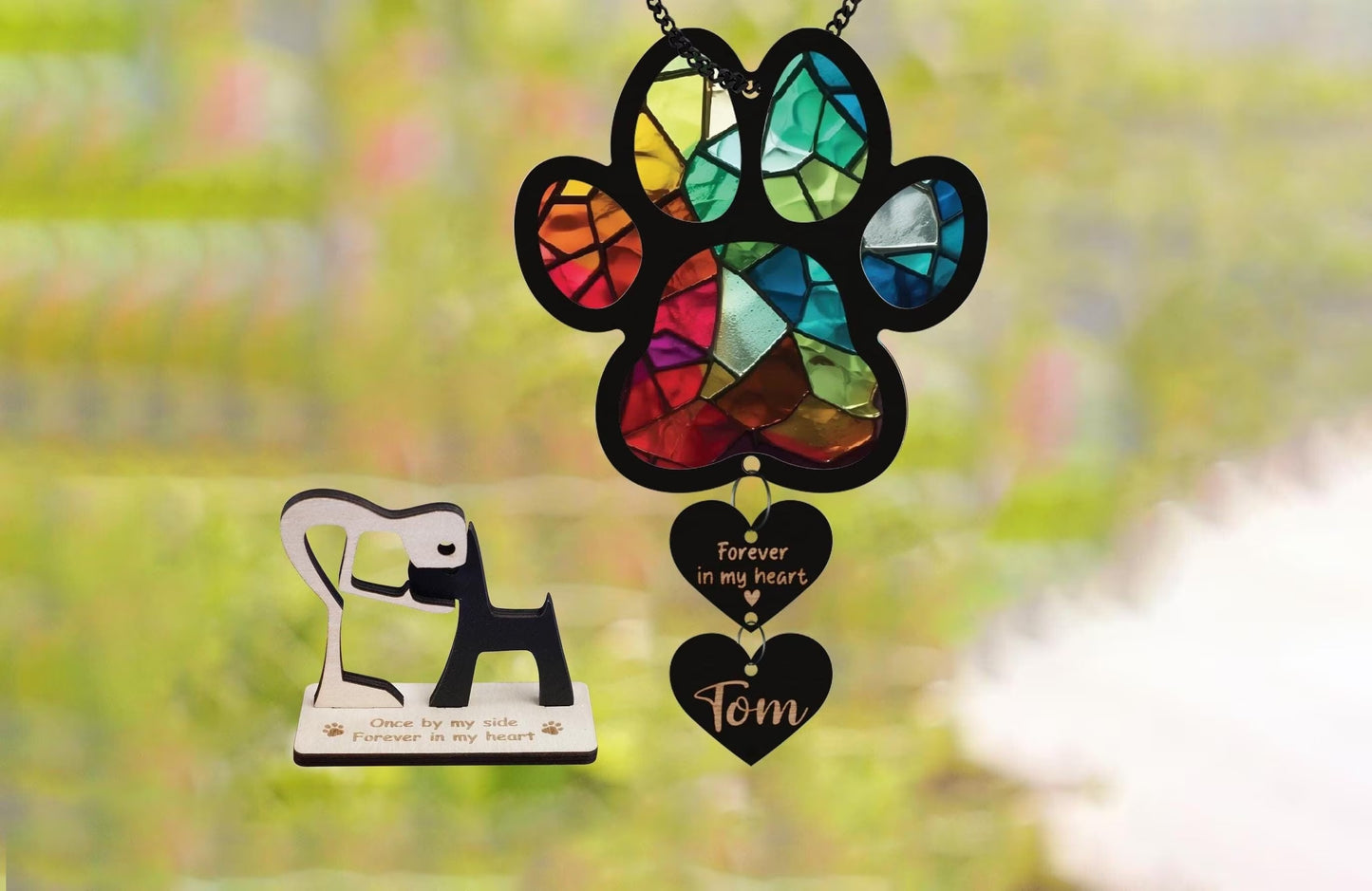 Netecom Dog Memorial Suncatcher – Personalized Pet Loss Sympathy Gift, Rainbow Bridge Pet Ornament, Dog Remembrance Window Hanging, Cat & Dog Memorial Decor