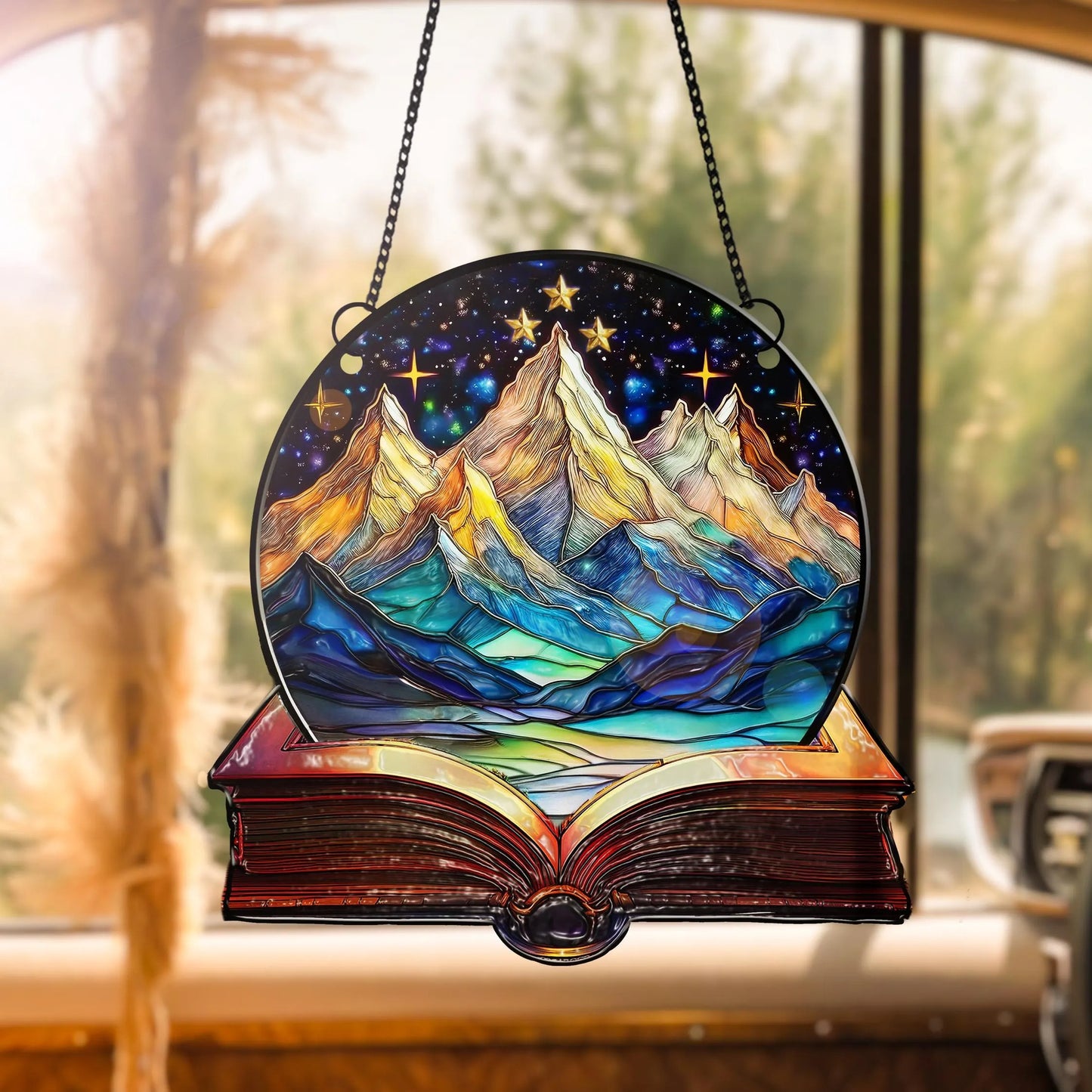 Netecom Bookaholic Acrylic Suncatcher Ornament, Fantasy Book Lover Window Hanging, Bookish Bookshelf Decor, Gift for Readers Bibliophiles