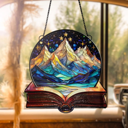 Netecom Bookaholic Acrylic Suncatcher Ornament, Fantasy Book Lover Window Hanging, Bookish Bookshelf Decor, Gift for Readers Bibliophiles