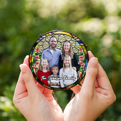 Netecom Personalized Family Photo Stained Glass Suncatcher – Custom Family Portrait Window Hanging, Gift for Mom Dad Grandma Couple Wedding Christmas