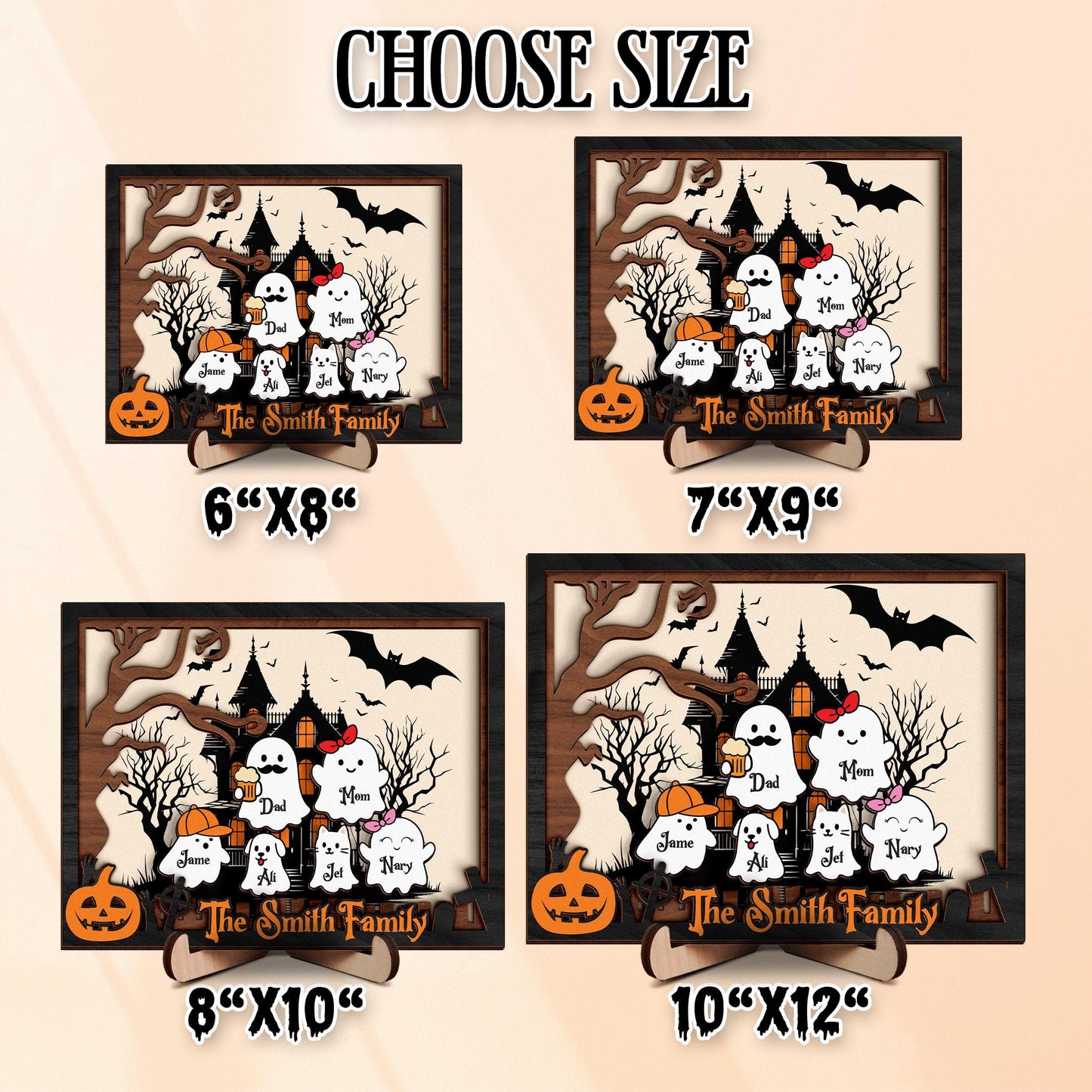 Netecom Personalized Halloween Ghost Family Wooden Frame Our Boo Crew Custom Name Sign Cute Spooky Home Decor Halloween Family Wall Art