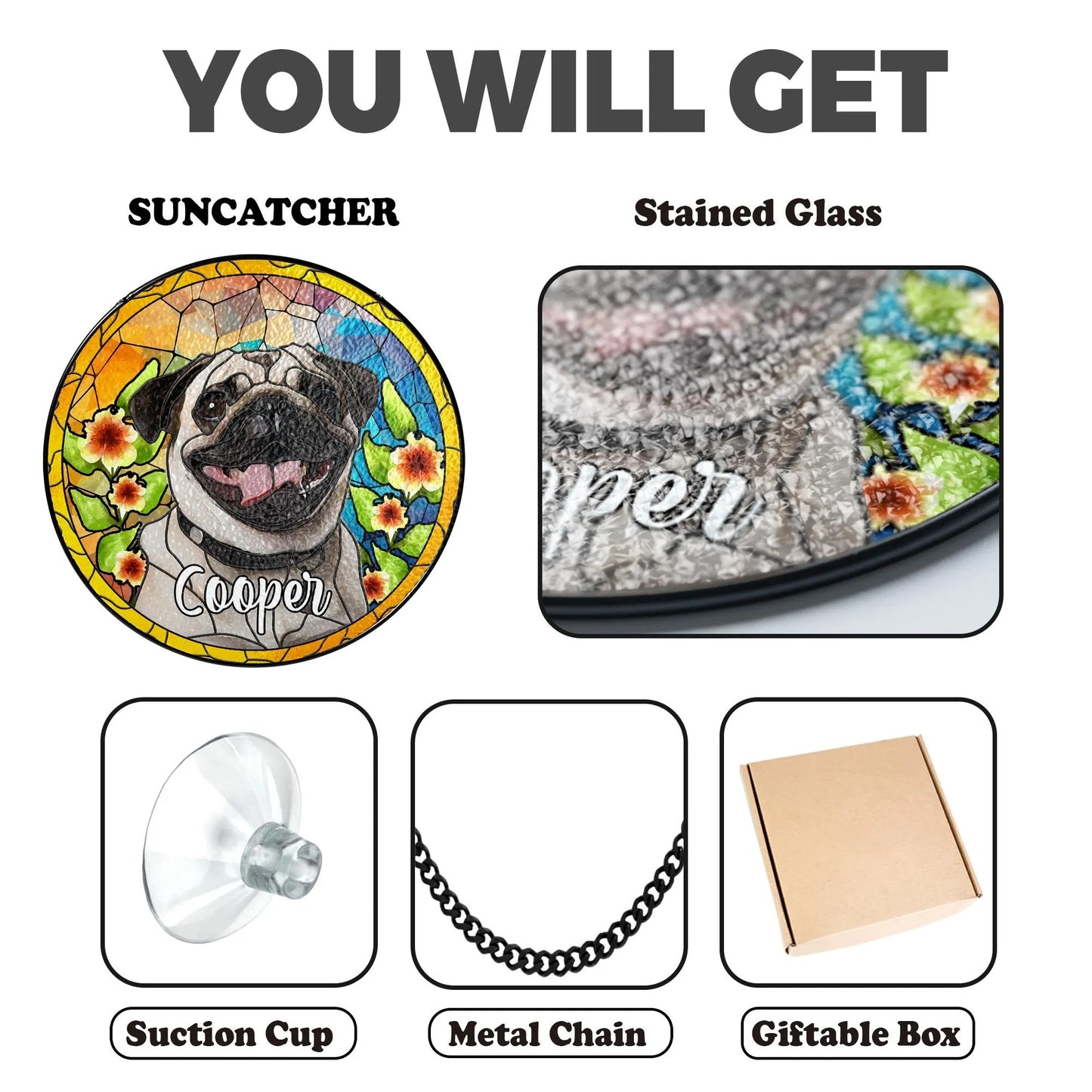 Netecom Personalized Dog Portrait Stained Glass Suncatcher – Custom Pet Memorial, Dog Loss Sympathy Gift, Rainbow Bridge Keepsake, Pet Lover Window Hanging